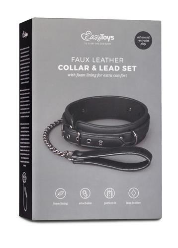 Obroża ze smyczą EasyToys czarna regulowana ze skóry ekologicznej Easytoys