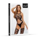 Bodystocking koronkowy kwiatowy czarny One Size SoftLine 2041 SoftLine Collection