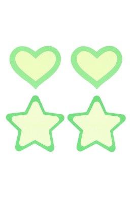 PEEKABOO PASTIES GREEN GLOW IN THE DARK HEARTS AND STARS Peekaboo