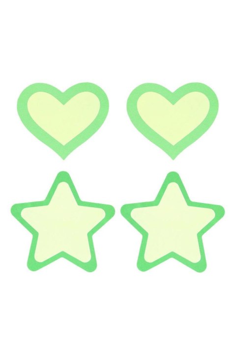 PEEKABOO PASTIES GREEN GLOW IN THE DARK HEARTS AND STARS Peekaboo