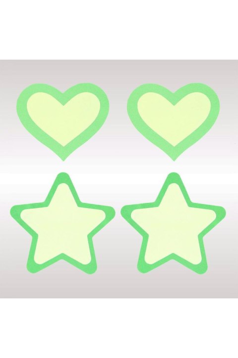 PEEKABOO PASTIES GREEN GLOW IN THE DARK HEARTS AND STARS Peekaboo