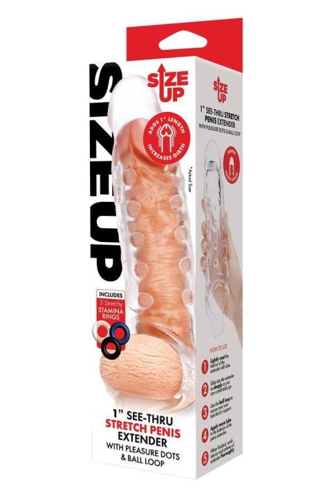 SIZE UP CLEAR VIEW STUDDED PENIS EXTENDER WITH BALL LOOP SIZE UP