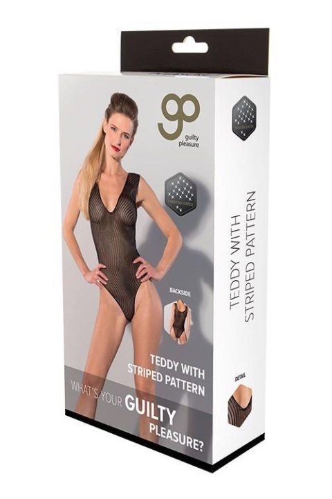 GP PRINTED DATEX STRIPED TEDDY BLACK, XL Guilty Pleasure Fetish Wear